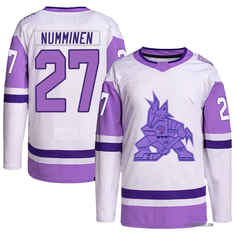 Youth Teppo Numminen Arizona Coyotes Hockey Fights Cancer Primegreen Jersey - White/Purple Authentic